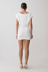 Maiara Shortsleeve Slinky Tie Mini Dress - White