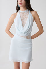 Arra Chiffon And Lace Halter Mini Dress - Ice Blue