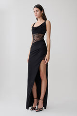 Kelela Draped Slinky And Lace Maxi Dress - Black