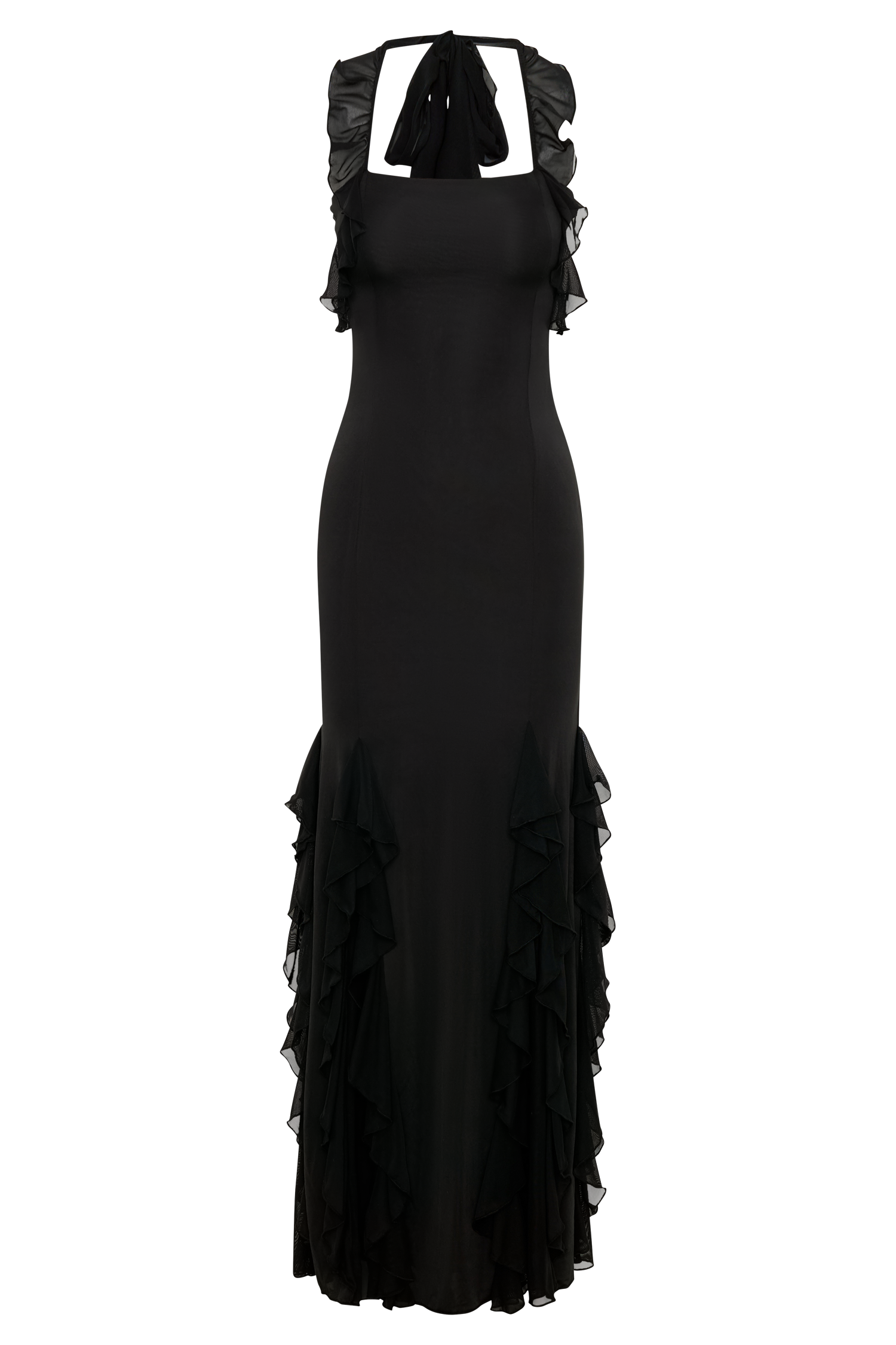 Etta Ruffle Slinky Maxi Dress - Black