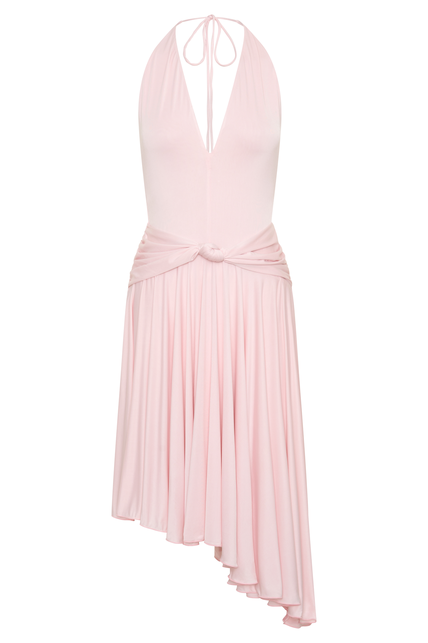 Zelda Asymmetric Slinky Midi Dress - Ballet Pink