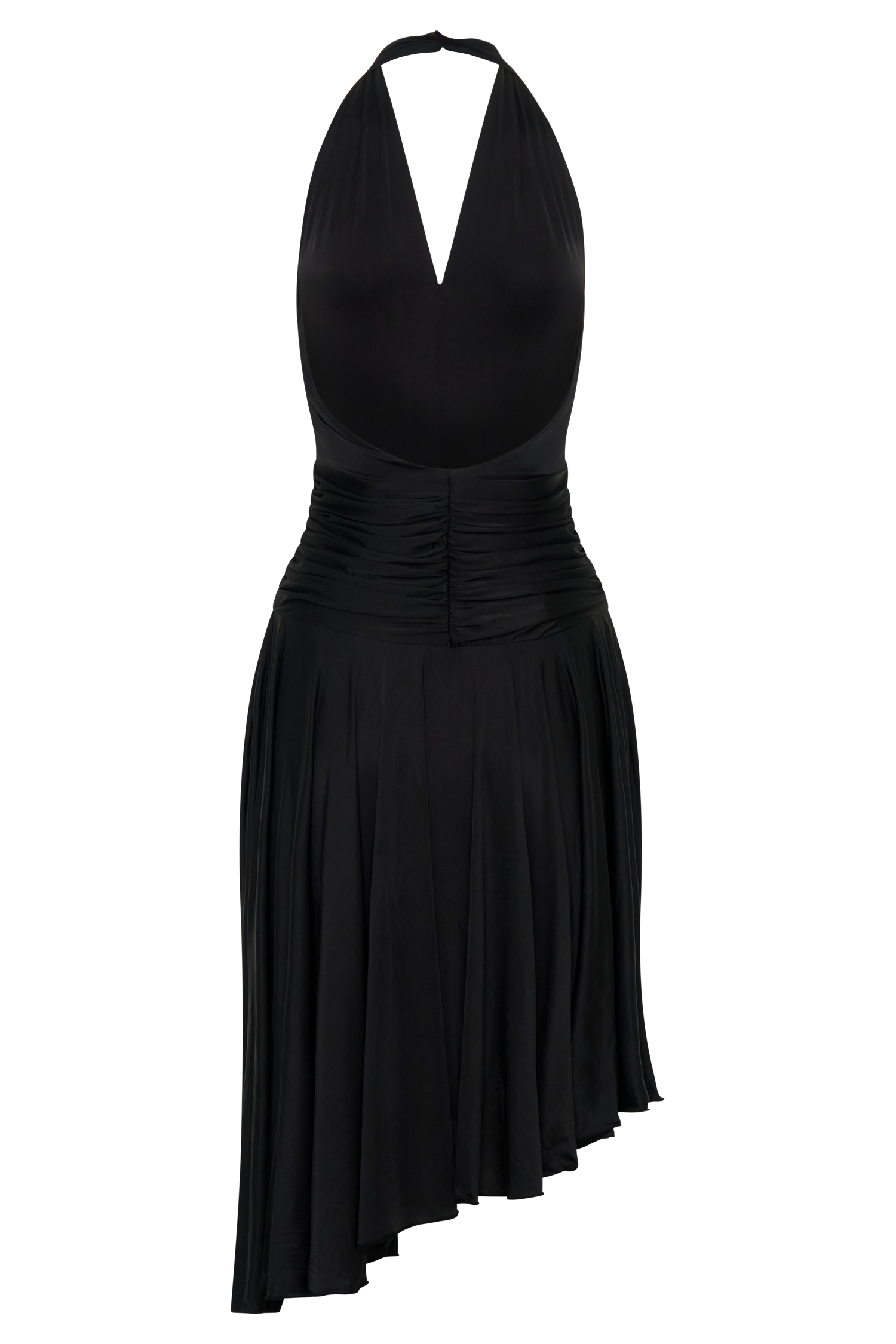 Zelda Asymmetric Slinky Midi Dress - Black